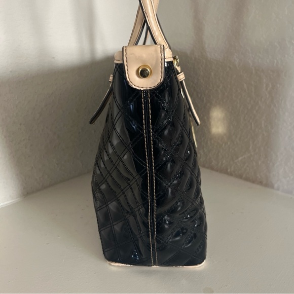Anne Klein Quilted Patent Leather Shiny Black Tote Purse Shoulder Bag - Picture 9 of 14